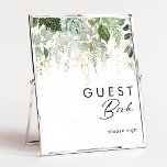 Greenery and Gold Leaf Guest Book Sign<br><div class="desc">We designed this greenery and gold leaf guest book sign to complete your simple yet elegant boho reception. It features modern green and white eucalyptus leaf, fern foliage, a succulent flower, and minimal gold foil leaves. These elements give the feel of a whimsical watercolor enchanted forest, perfect for any rustic,...</div>