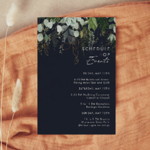 Greenery and Gold Leaf   Navy Schedule of Events Enclosure Card