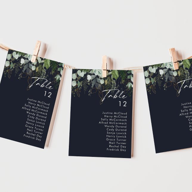 Greenery and Gold Leaf | Navy Table Number Chart (Creator Uploaded)