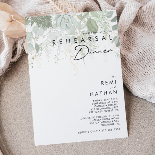 Greenery and Gold Leaf Rehearsal Dinner Invitation (Creator Uploaded)