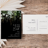 Greenery and Gold leaf Script Black Save The Date