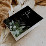 Greenery and Gold Leaf Script | Black Thank You Card<br><div class="desc">We designed this greenery and gold leaf script | black thank you card to complete your simple yet elegant boho wedding. It features modern green and white eucalyptus leaf, fern foliage, a succulent flower, and minimal gold foil leaves. These elements give the feel of a whimsical watercolor enchanted forest, perfect...</div>