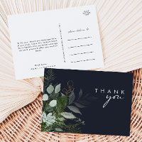 Greenery and Gold Leaf Script Dark Navy Thank You