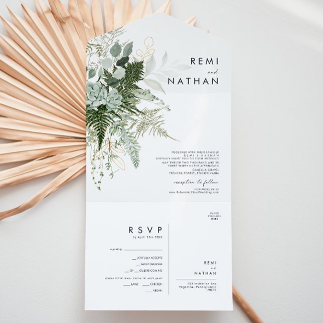 Greenery and Gold Leaf Seal And Send  All In One Invitation (Creator Uploaded)