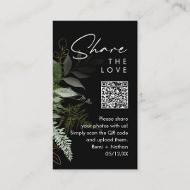 Greenery and Gold Leaf   Share Your Photos QR Code Place Card