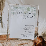 Greenery and Gold Leaf Signature Drinks Sign<br><div class="desc">We designed this greenery and gold leaf signature drinks sign to complete your simple yet elegant boho reception. It features modern green and white eucalyptus leaf, fern foliage, a succulent flower, and minimal gold foil leaves. These elements give the feel of a whimsical watercolor enchanted forest, perfect for any rustic,...</div>