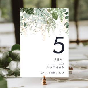 Greenery and Gold Leaf Table Number