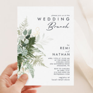 Greenery and Gold Leaf Wedding Brunch Invitation
