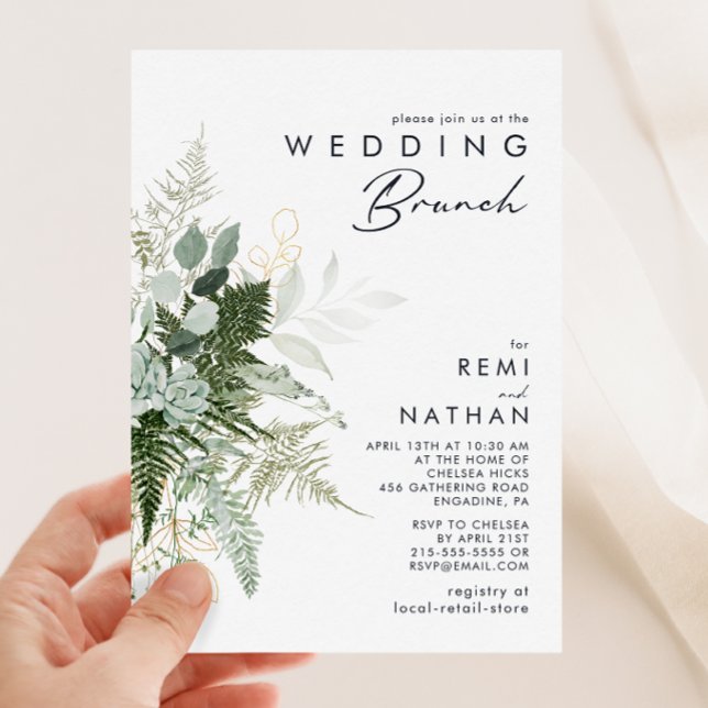 Greenery and Gold Leaf Wedding Brunch Invitation (Creator Uploaded)