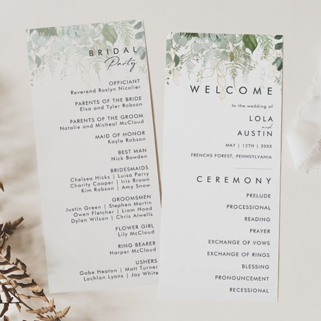 Greenery and Gold Leaf Wedding Program (Creator Uploaded)