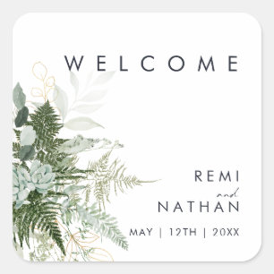 Greenery and Gold Leaf Wedding Welcome Sticker 