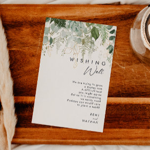 Greenery and Gold Leaf Wedding Wishing Well Enclosure Card