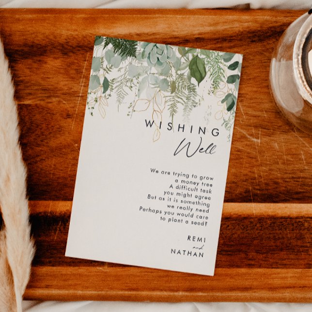 Greenery and Gold Leaf Wedding Wishing Well Enclosure Card (Creator Uploaded)