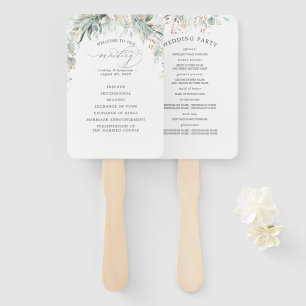 Greenery and Gold Leaves Wedding Program Hand Fan