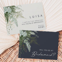Greenery and Gold | Navy Bridesmaid Proposal Card