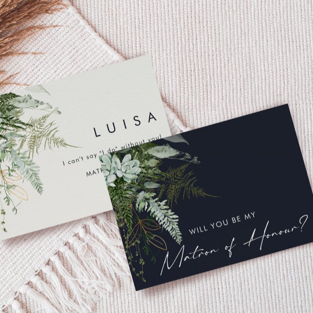 Greenery and Gold | Navy Matron of Honour Card (Creator Uploaded)