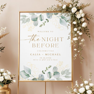 Greenery and Gold Night Before Rehearsal Welcome Poster
