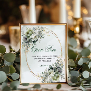 Greenery and Gold Open Bar Tabletop Sign Boho