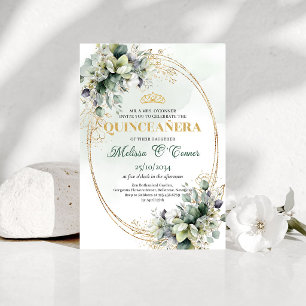 Greenery And Gold Quinceañera Dusty Green Invites