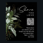 Greenery and Gold | Share Your Photos QR Code Sign<br><div class="desc">We designed this greenery and gold | share your photos QR code sign to complete your simple yet elegant boho reception. It features modern green and white eucalyptus leaf, fern foliage, a succulent flower, and minimal gold foil leaves. These elements give the feel of a whimsical watercolor enchanted forest, perfect...</div>