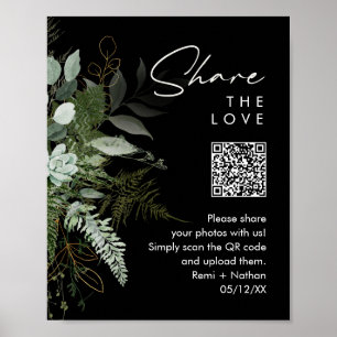 Greenery and Gold   Share Your Photos QR Code Sign