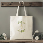 Greenery and Gold Wedding Monogram Tote Bag<br><div class="desc">Custom-designed wedding tote bag featuring elegant watercolor greenery wreath with personalised monogram and date.</div>