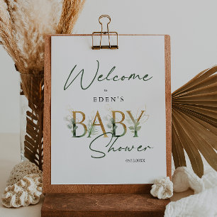 Greenery and Gold Welcome Baby Shower Sign