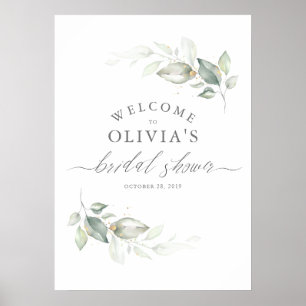 Greenery and Gold Wreath Elegant Bridal Shower Poster