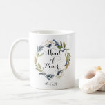 Greenery and Navy Leaves Wreath Maid of Honour Coffee Mug<br><div class="desc">Modern and elegant design printed Greenery and Navy Leaves Wreath Maid of Honour Coffee Mug that can be customised with your text. Please click the "Customise it" button and use our design tool to modify this template. Check out the Graphic Art Design store for other products that match this design!...</div>