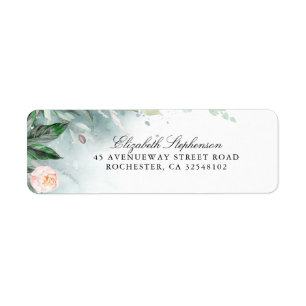 Greenery and Pink Blossom Wedding Return Address Label