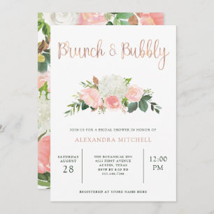 Greenery and Pink Floral   Brunch & Bubbly Invitation