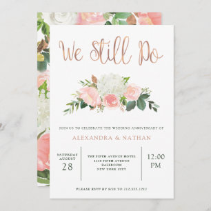 Greenery and Pink Floral   Wedding Anniversary Invitation
