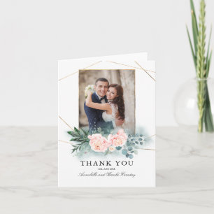 Greenery and Pink Flowers Wedding Thank You Photo