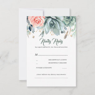 Greenery and Pink Rose Elegant Wedding RSVP Card