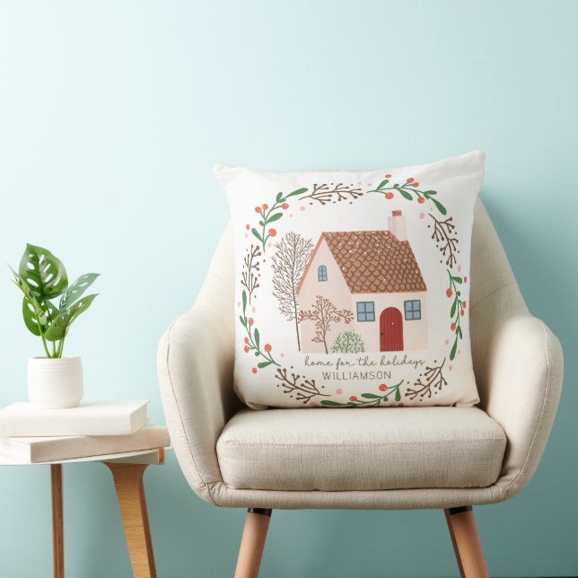 Greenery and Red Berries Home for the Holidays  Cushion (Chair)