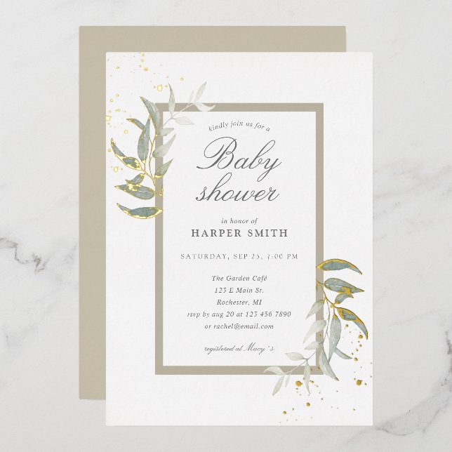 Greenery and tan gold baby shower (Front/Back)
