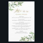 Greenery and White Floral Gold Wedding Menu Card<br><div class="desc">Add a greenery accent to your tablescape with this customisable greenery menu card. It features watercolor illustrations and pattern of foliage and white flowers. This floral menu card is perfect for spring and garden weddings and other events.</div>
