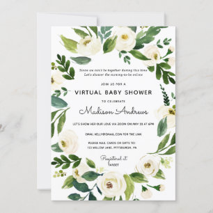 Greenery and White Floral Virtual Baby Shower Invitation