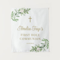Greenery and White Flower First Communion Backdrop