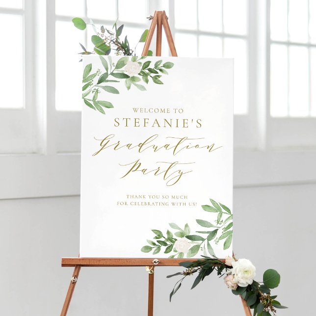 Greenery and White Flower Graduation Party Welcome Poster (Creator Uploaded)