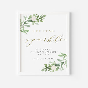 Greenery and White Flower Let Love Sparkle Wedding Poster
