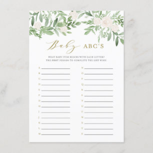 Greenery and White Flowers Baby Shower ABC Game Enclosure Card