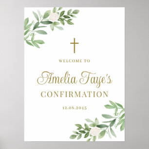 Greenery and White Flowers Confirmation Welcome Poster