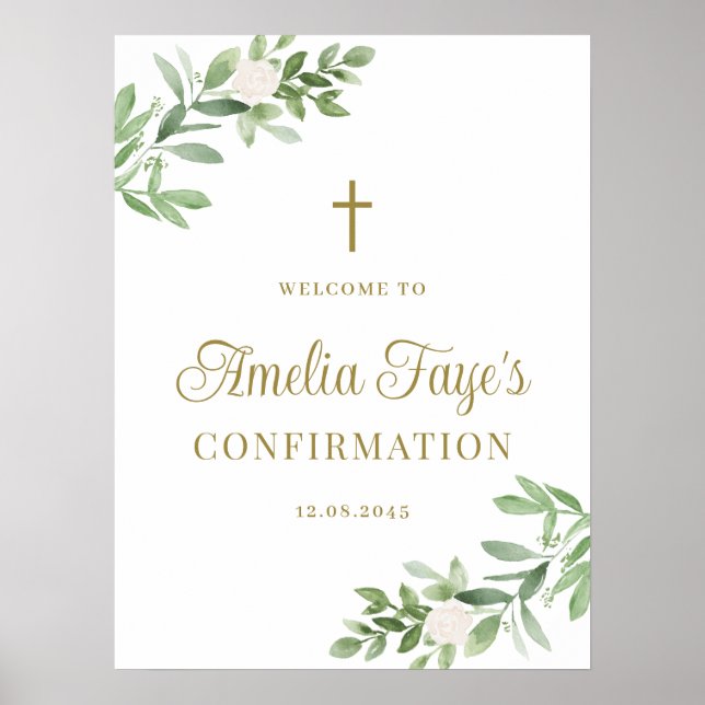 Greenery and White Flowers Confirmation Welcome Poster (Front)