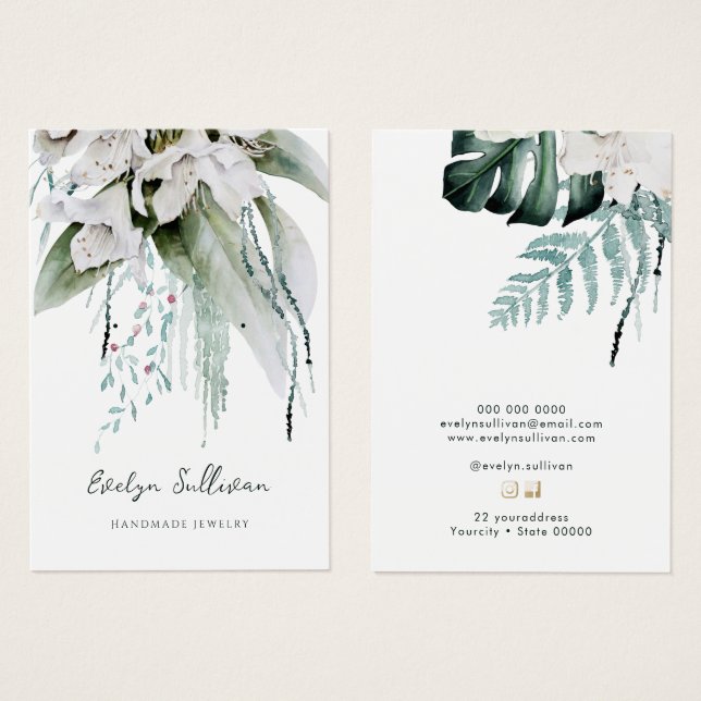 Greenery and white flowers earring display card (Front & Back)