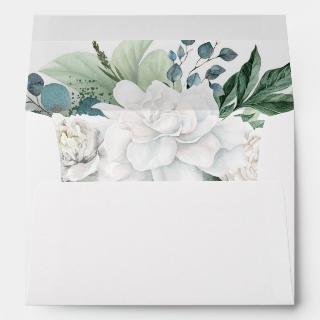 Greenery and White Flowers Elegant Envelope (Back (Bottom))