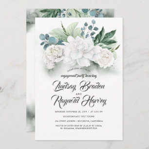 Greenery and White Flowers Engagement Party Invitation
