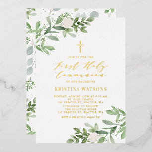 Greenery and White Flowers First Holy Communion