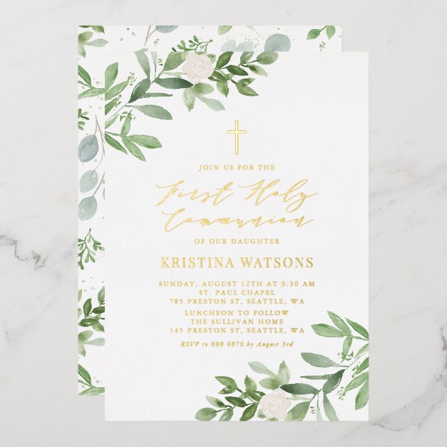 Greenery and White Flowers First Holy Communion (Front/Back)