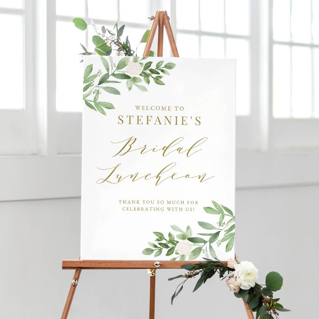 Greenery and White Flowers Gold Bridal Luncheon Poster (Creator Uploaded)